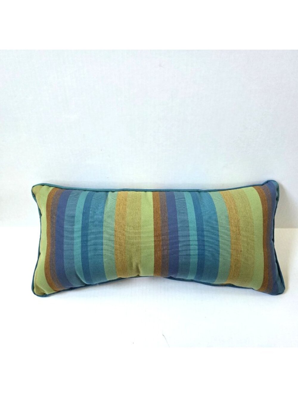 Sunbrella Pillow Astoria Lagoon Blue Green Stripe Outdoor Patio Lumbar 22"X10"